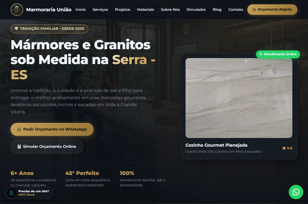 Site Marmoraria União Pai e Filho
